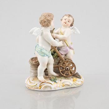 Five porcelain figurines, Meissen, Germany, late 19th century and Meissen-like marks, 20th century.