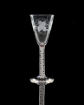 An English engraved wine goblet, 18th Century.