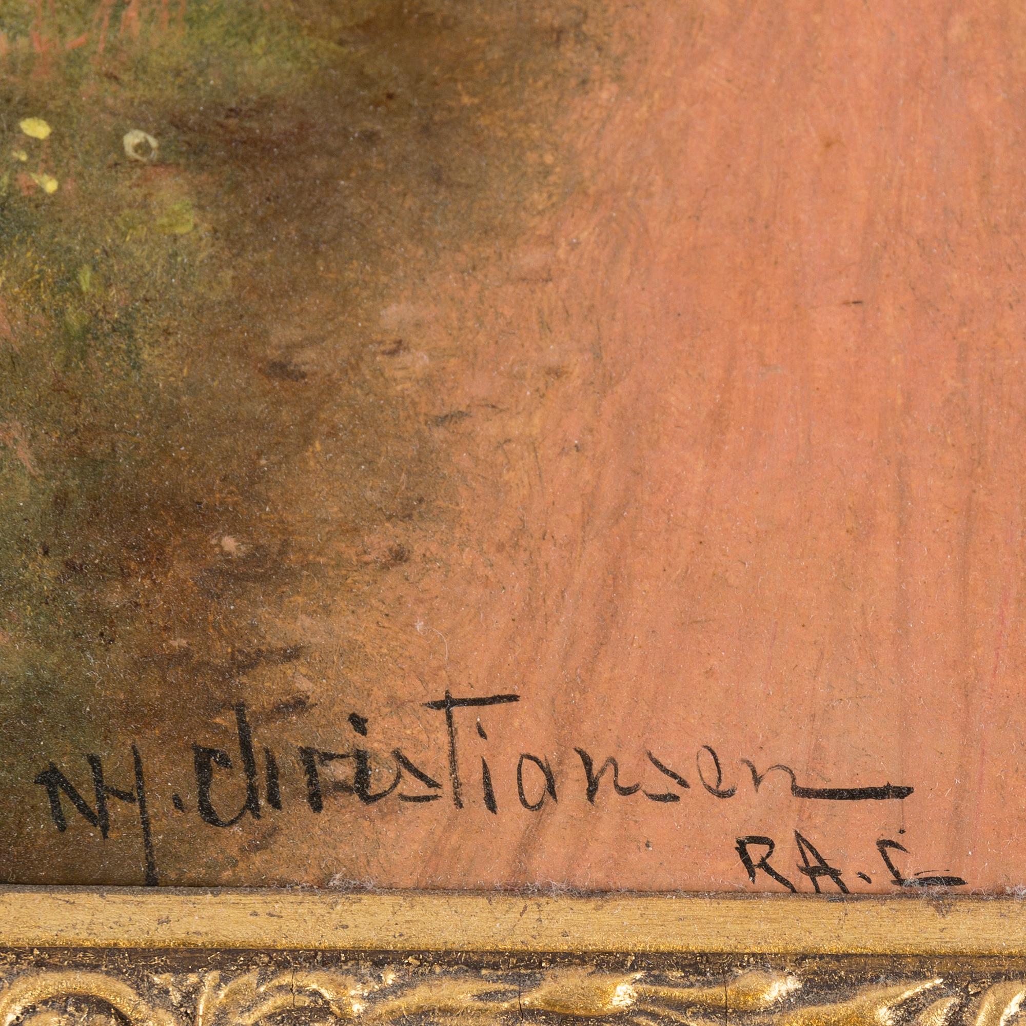 NILS HANS CHRISTIANSEN, olja på pannå, 4 st, signerade NH Christiansen RA. C.
