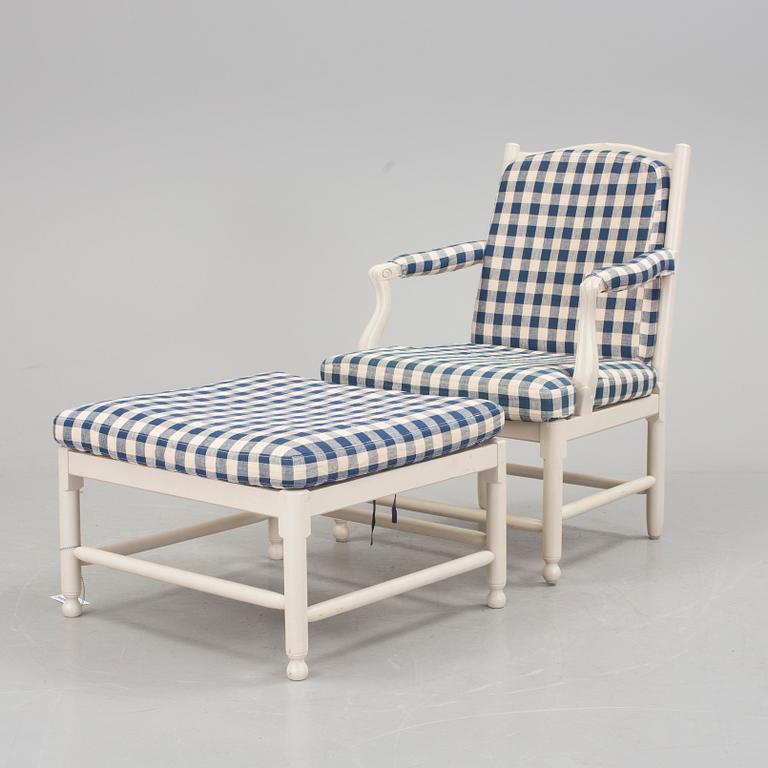 a Swedish armchair and stool "Medevi brunn", by IKEA, 1990s.