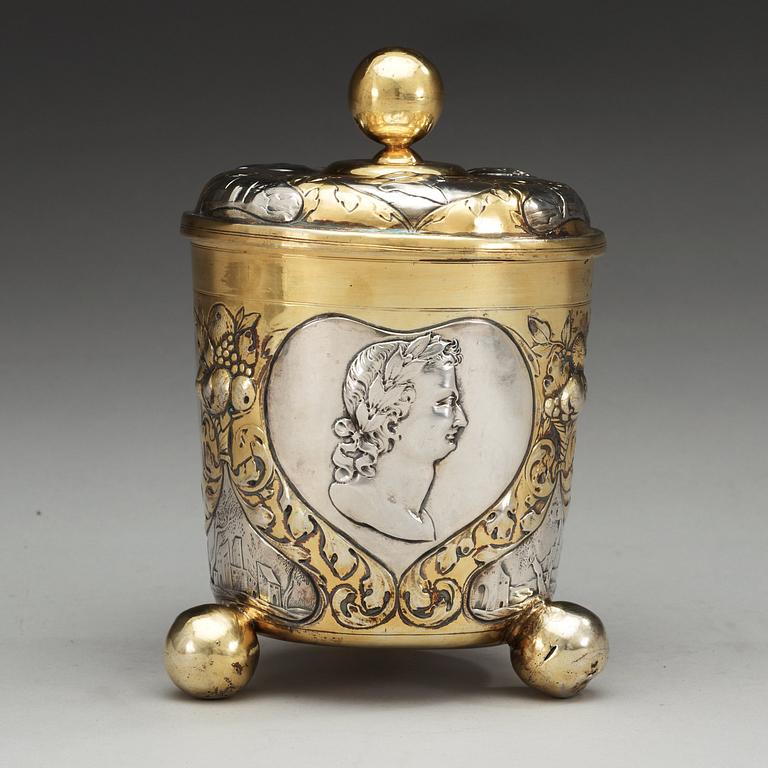 A german 18th century parcel-gilt, makers mark of Simon Wickert, Augsburg (1691-1708).