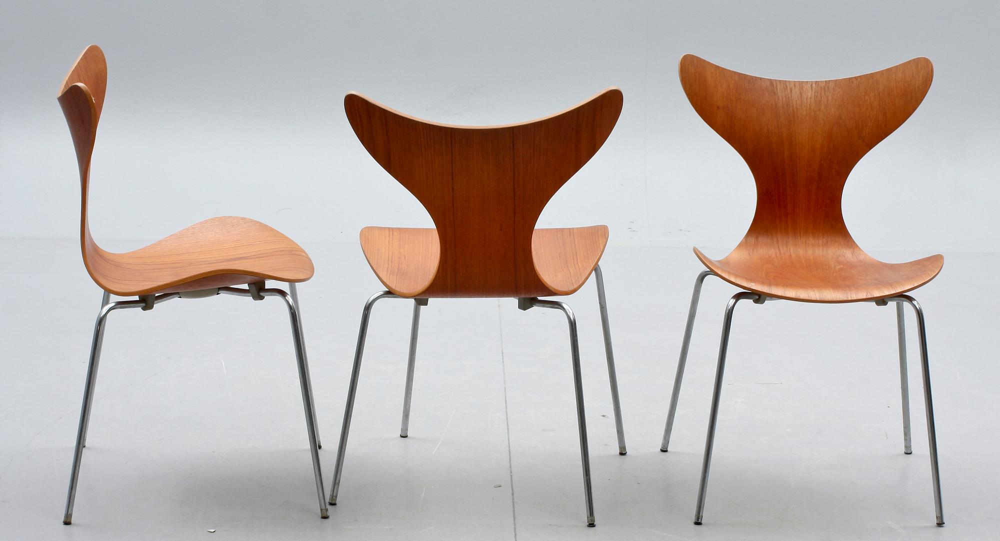 STOLAR, 3 st, "Måsen/Mågen", Arne Jacobsen, Fritz Hansen.