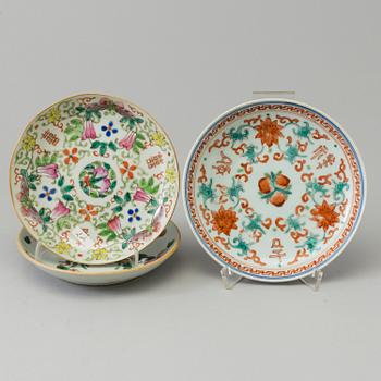 Seven famille rose dishes, Qing dynasty.