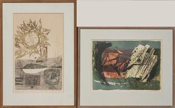 CARL OTTO HULTÉN, färglitografier, 2 st, signerade.