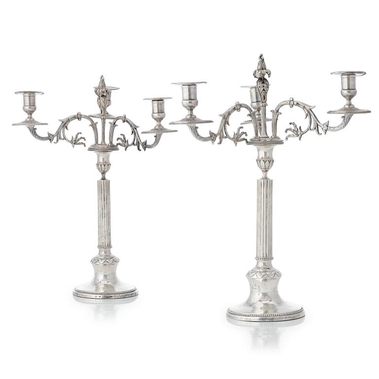 A pair of Swedish Gustavian silver candelabra, mark of Anders Isleben, Norrköping 1793.