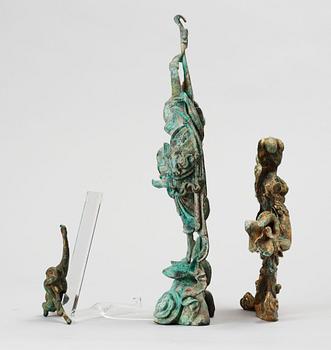 SKULPTURER, 3 st, brons, Kina, 1900-tal.