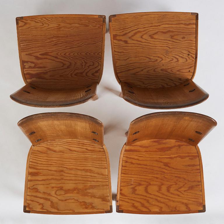 Axel Einar Hjorth, a set of four "Lovö" stained pine chairs, Nordiska Kompaniet 1930s.
