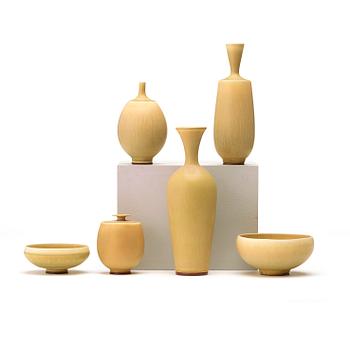 Berndt Friberg, vaser, 4 st och skålar, 2 st, Gustavsbergs studio 1973-76.