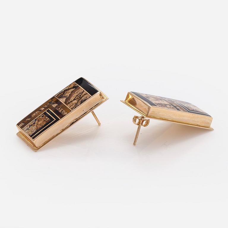 Pendant and earrings, 14K gold, Navajo.
