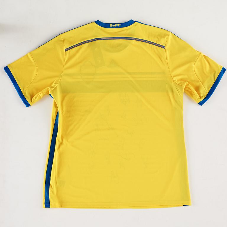 National team jersey, with autographs from Sweden men's national football team, 2015.