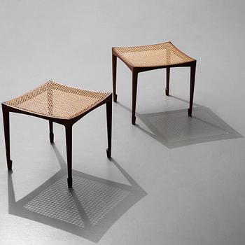 Bernt Petersen, a pair of palisander and rattan stools, Wørts Møbelsnedkeri, Denmark ca 1960.