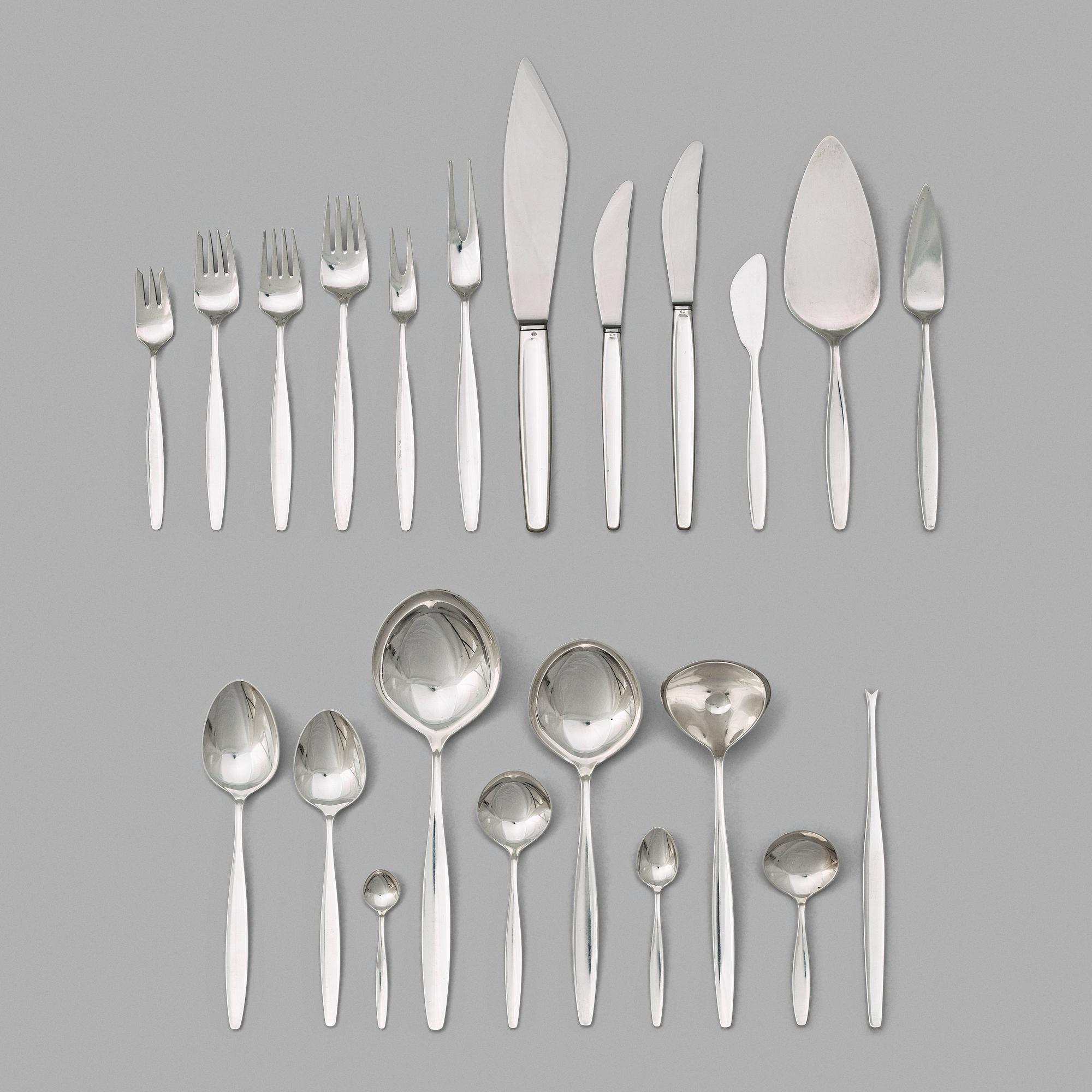 Tias Eckhoff, a set of 124pcs sterling and stainless steel flatware "Cypress", Georg Jensen, Copenhagen post 1952.