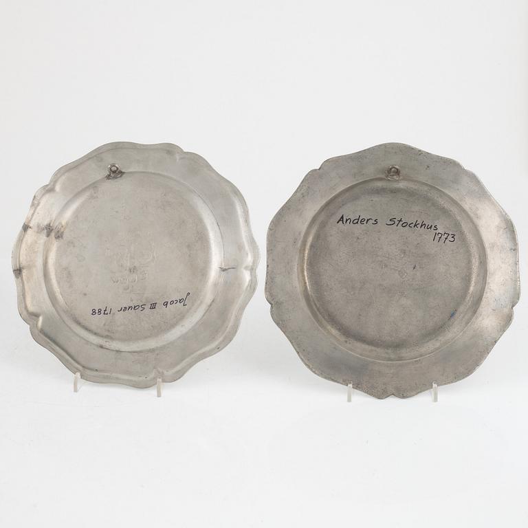 Pewter plates, 12 pcs, similar, pewter, 1762-1792.