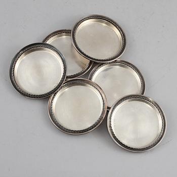 COASTERS, 6 st, silver, Tenn & Silver AB, Göteborg, 1952. Total vikt 224 gram.