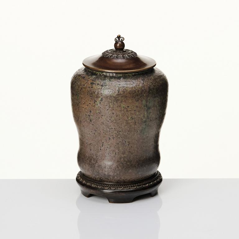 Patrick Nordström, a bronze fitted (by Georg Thylstrup) stoneware vase, Royal Copenhagen.