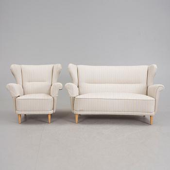 SOFFA OCH FÅTÖLJ, 1940-tal.