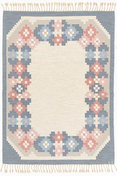 A flat weave carpet, signed  ILS, Alestalon Mattokutomo, Kauhava, Finland, c.  230 x 158 cm.