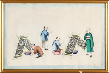 OKÄND KONSTNÄR, 12 st, gouacher på rispapper, Kina, 1900-talets första hälft.