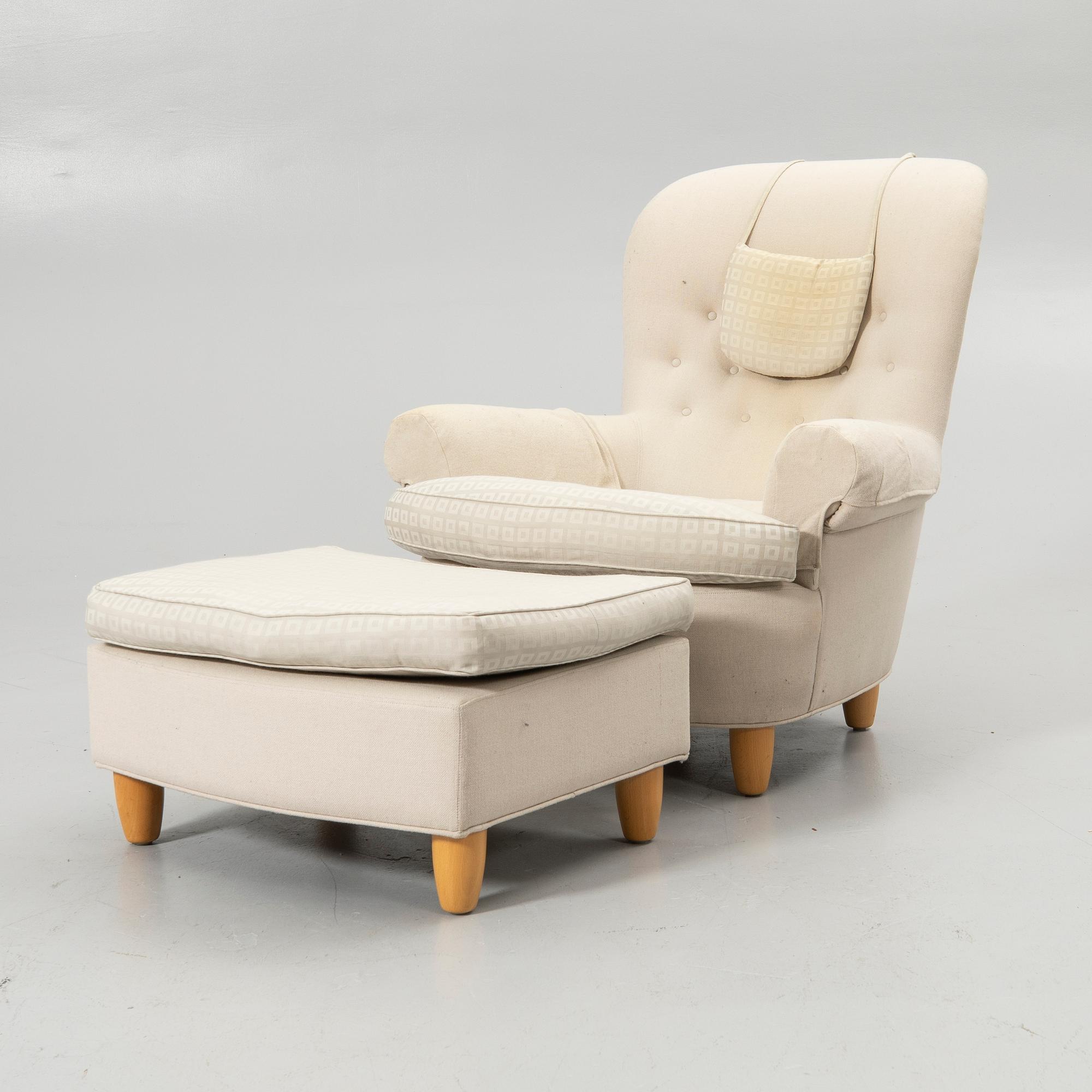 Carl Malmsten, Armchair with footstool, “Jättepaddan”, O. H. Sjögren, Tranås.