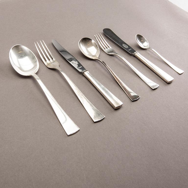 A Swedish set of 94 pcs of silver cutlery mark of CG Hallberg Stockholm 1940s total weight 2560 gr.