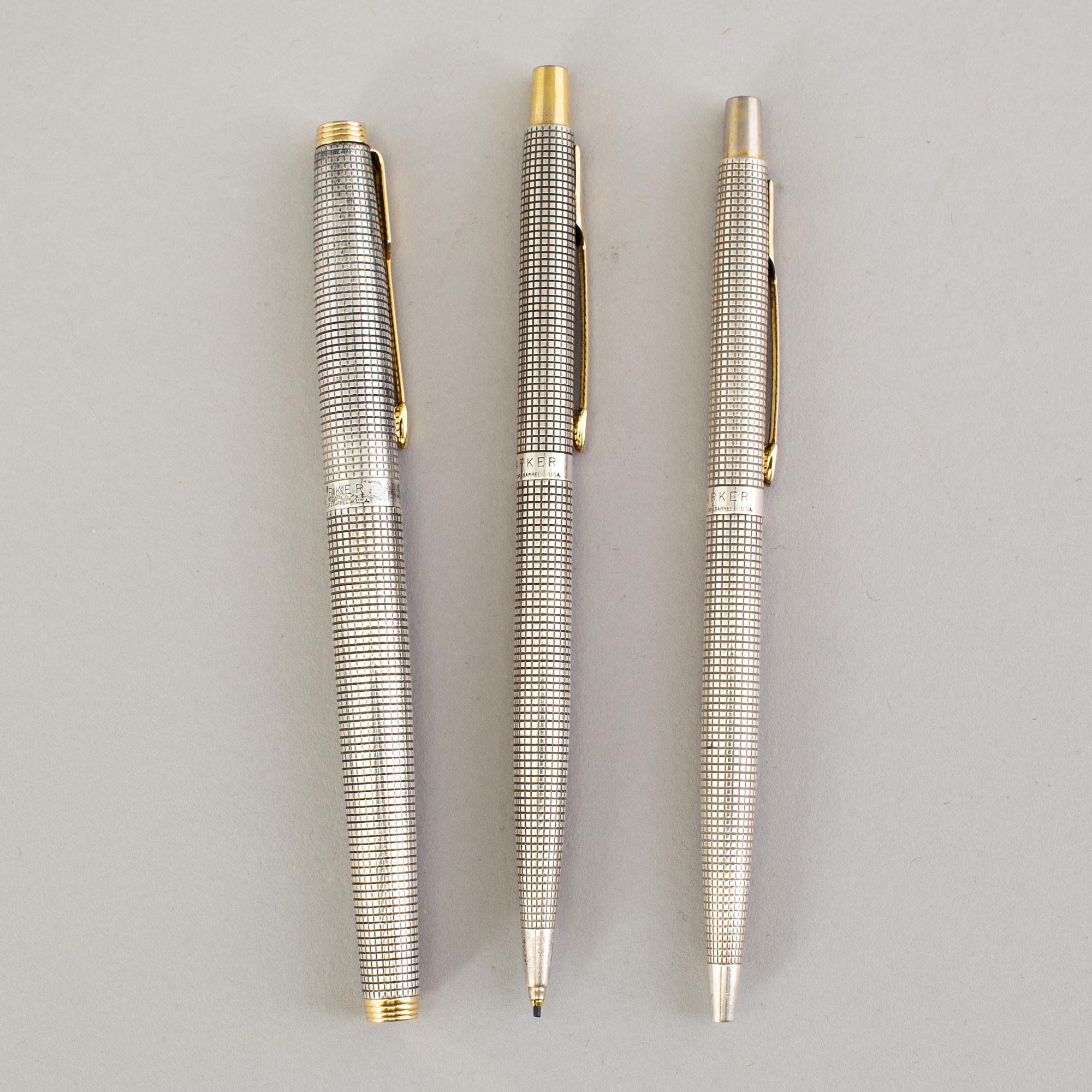 Three pens by Parker, silver.