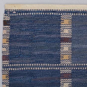 Barbro Nilsson, A CARPET, "Falurutan, blå", flat weave, ca 364,5 x 255,5 cm, signed AB MMF BN.