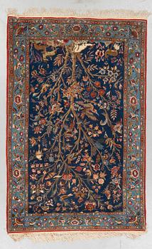 A carpet, semi-antique Qum, figural, ca 195 x 130 cm.