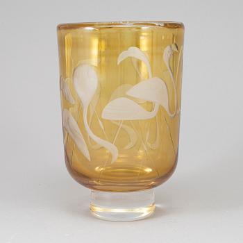 A Vicke Lindstrand engraved glass vase, Kosta, Sweden 1950-60's.