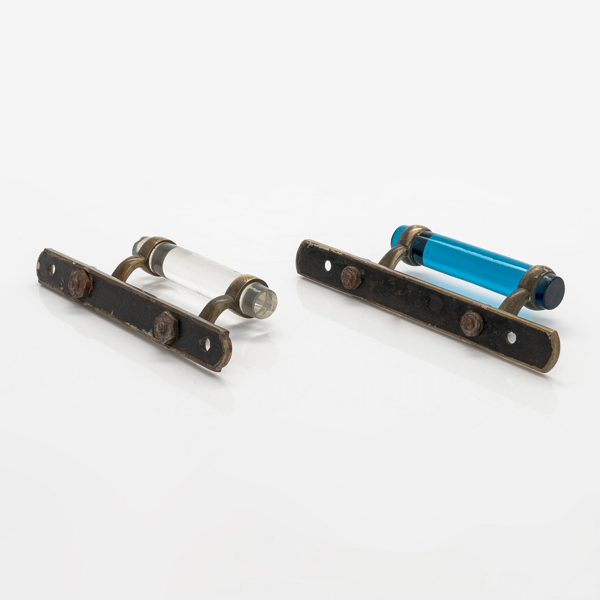 Two late 19th-Century glass and brass handles, one from Tula.
