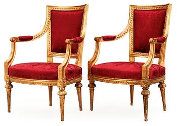 671. A pair of Gustavian late 18th century armchairs.