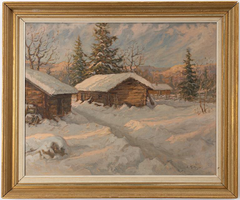 Einar Krüger, Farm in a winter landscape.