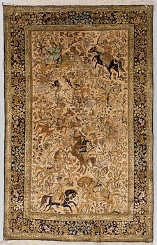 A RUG, silk Qum, around  207 x 132  cm.