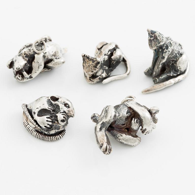 PA Lundahl-Terrs, figurines/pendants, eleven pieces, silver, in the form of animals.