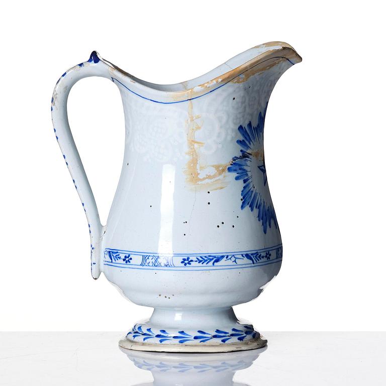 A Swedish Rörstrand ewer and basin, dated 1765.