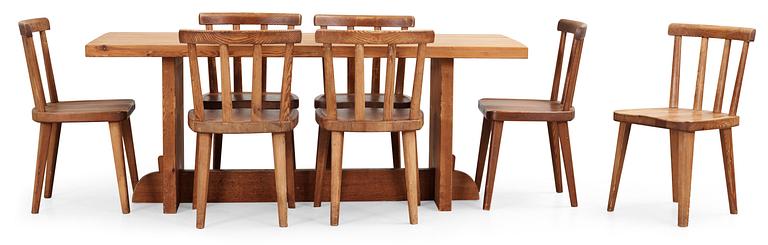 An Axel Einar Hjorth 'Sandhamn' pine dinner table with six chairs 'Utö' by NK, 1930's.
