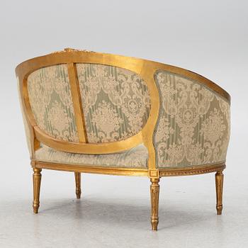 Soffa, 2 karmstolar, bord, gustaviansk stil, 1900-tal.