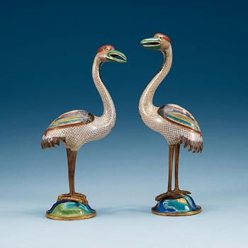 A pair of cloisonné cranes, Qing dynasty (1644-1912).