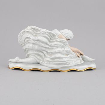CONSTANTIN HOLZER-DEFANTI, porslin, figurin, "Den döende svanen", Rosenthal, 1900-talets andra kvartal.
