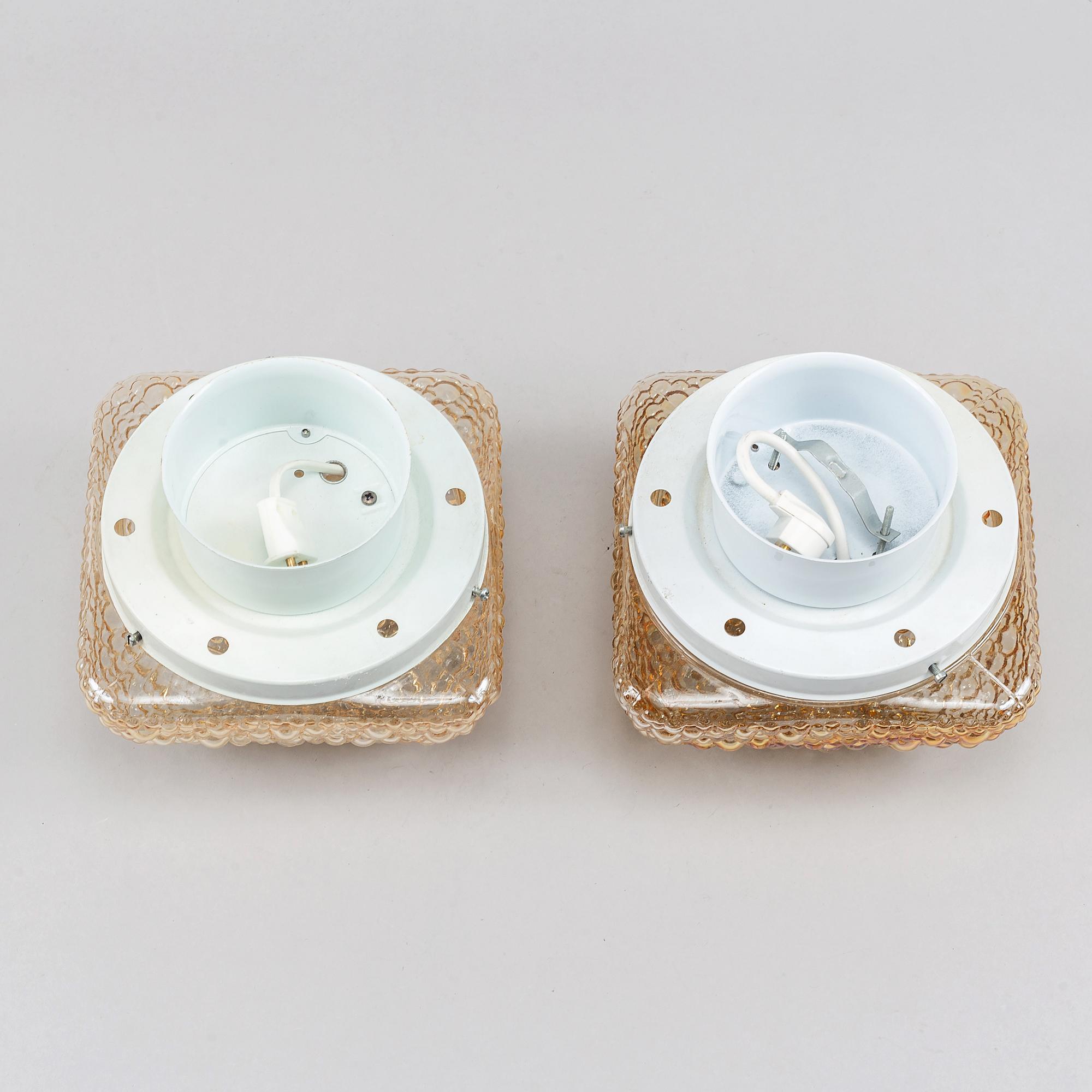 A pair of glass ceiling lights, Glashütte Limburg, Germany, second half of the 20th Century.