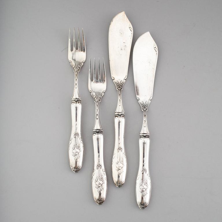 FISKBESTICK, 12 delar, silver, WA Bolin, Stockholm 1927. Vikt ca 621 gram.