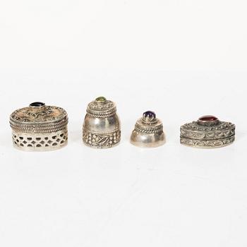 Boxes, 10 pcs, silver, with stones, 20th century.