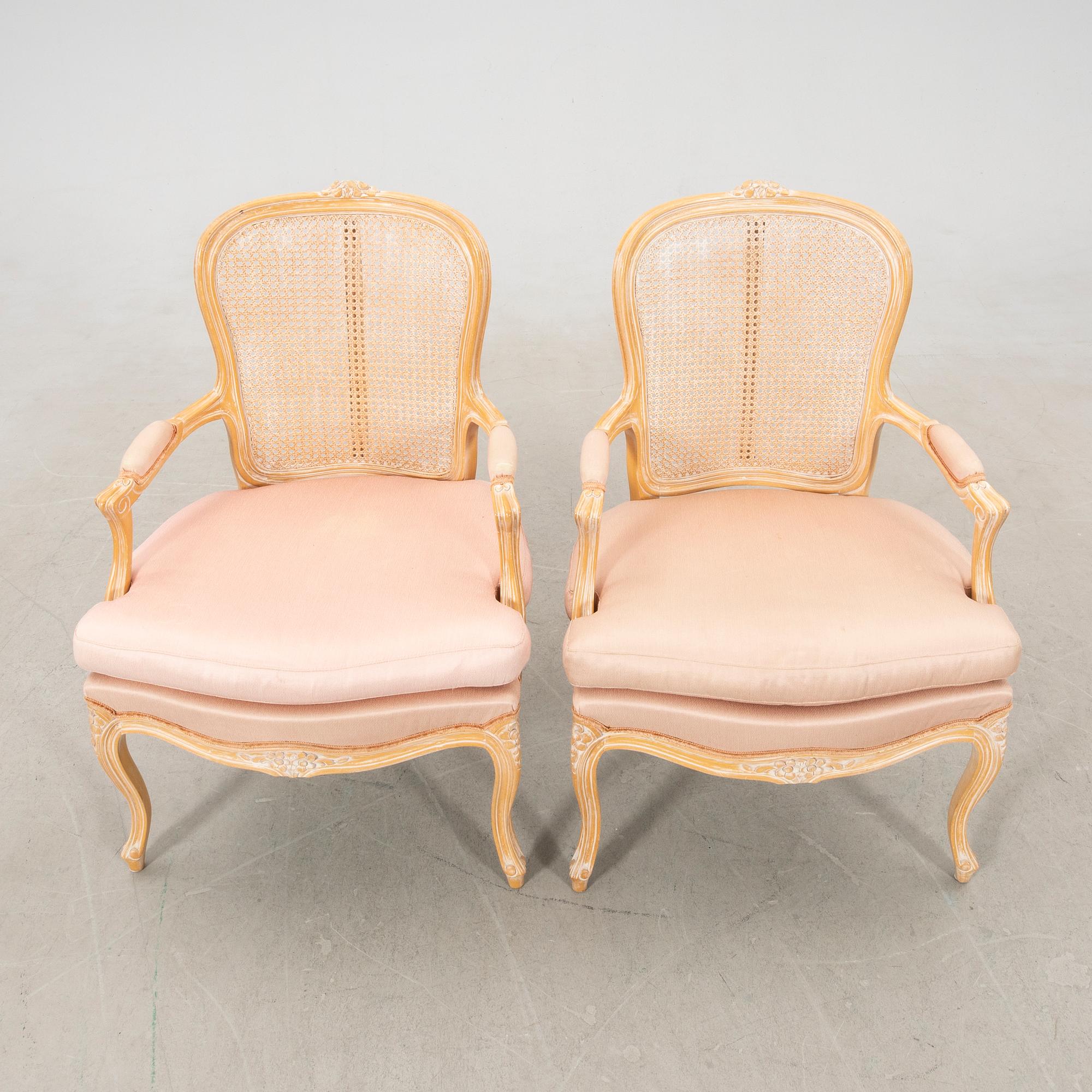 Armchairs, a pair, Rococo style, late 20th century.