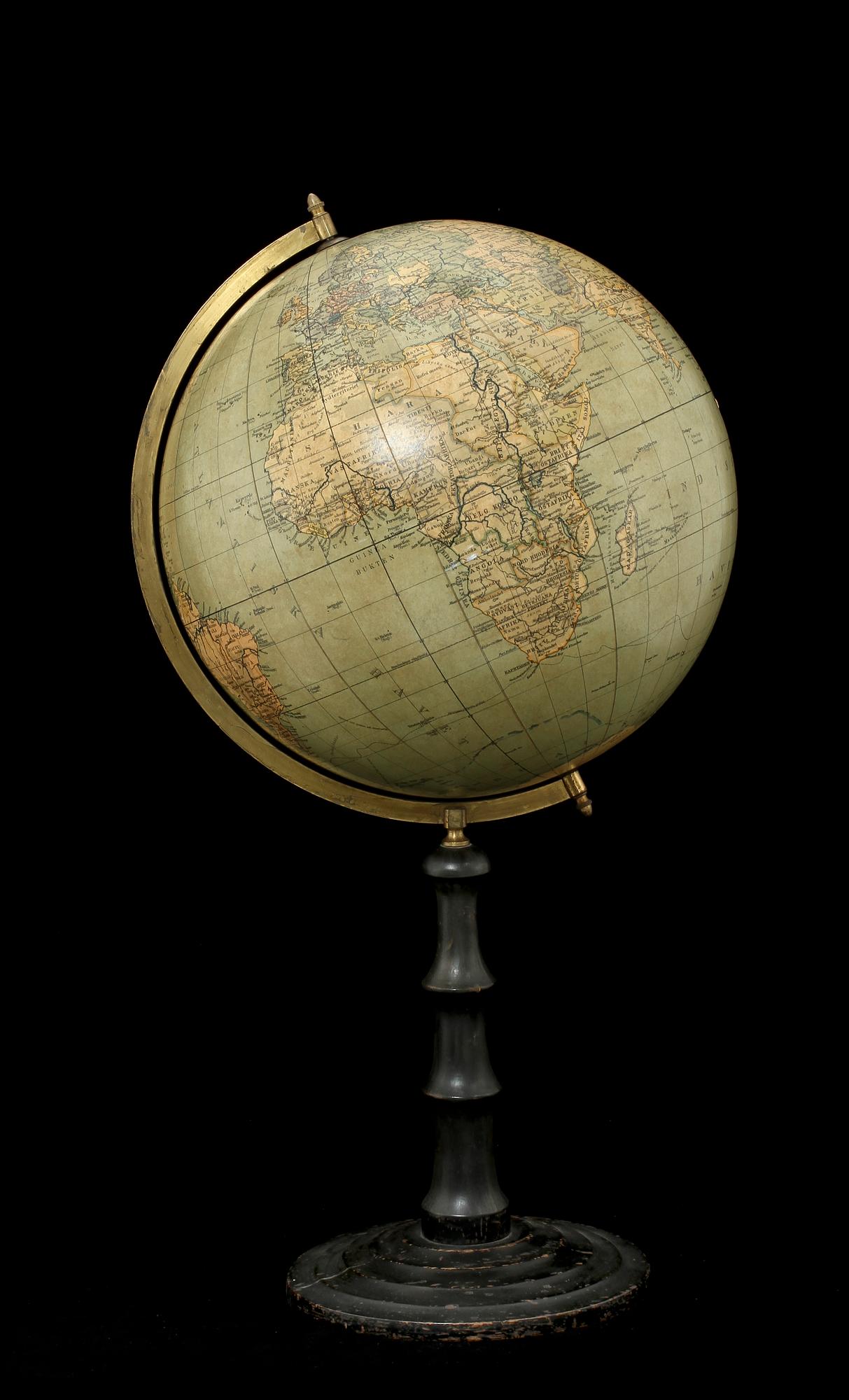 JORDGLOB, professor Dr Krauses, Handels- och samfärdsglob, tidigt 1900-tal.