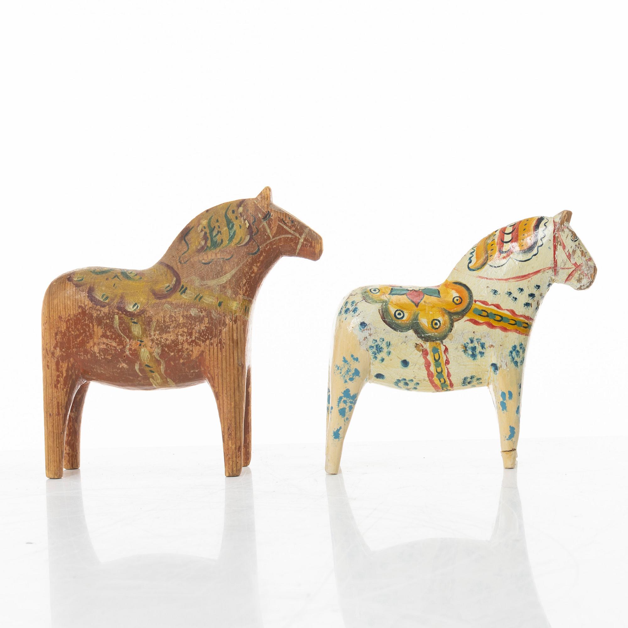 Two Dala horses, mid-20th century.