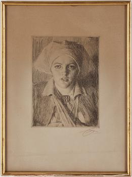 Anders Zorn · ANDERS ZORN, etsning, 1918, signerad.