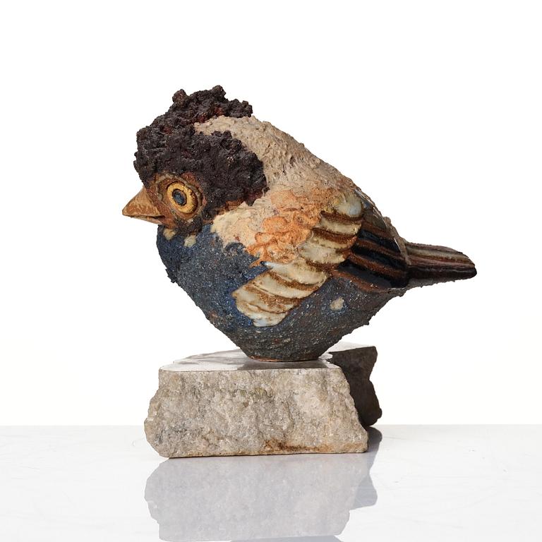 Tyra Lundgren, a stoneware sculpture of a bird, her own workshop, Sweden 1970.