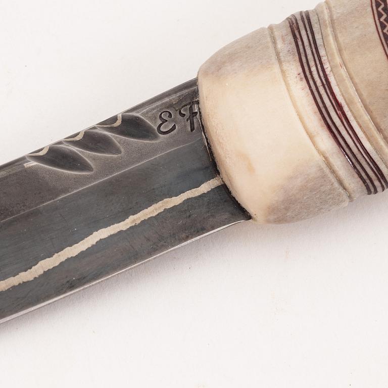 Reindeer horn knife by Erik Fankki, signed and dated 2001.