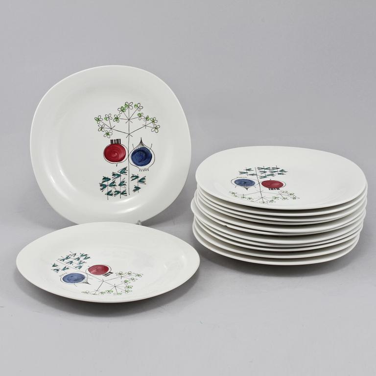 TALLRIKAR, 13 st, porslin, "Pomona", Marianne Westman, Rörstrand, 1900-talets mitt/andra hälft.
