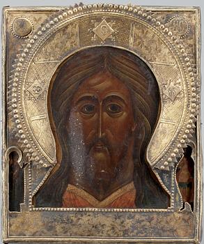 IKON, träpannå med mässingsrizza, Ryssland 1800-tal.