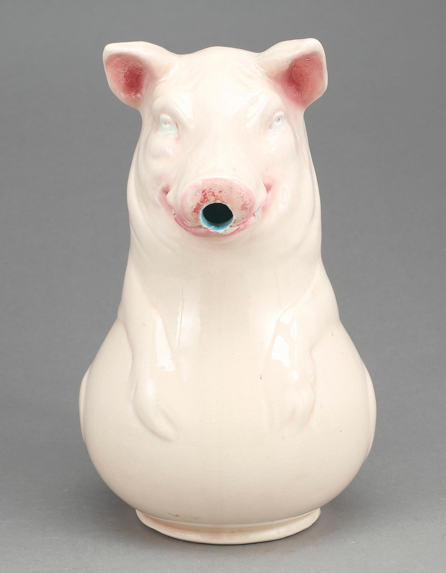 SKINKFAT, troligen Rörstrand, KANNA, i form av gris, Sarreguemines, 1900-talets första kvartal.